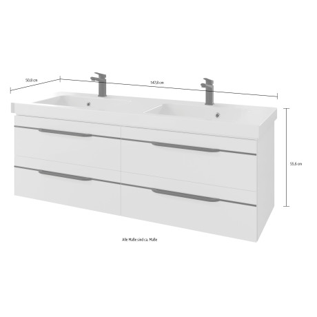 Saphir Wastafelonderkast Serie Balto mineraalmarmeren wastafel met onderkast, 147,8 cm breed (2-delig) afbeelding2 - 1