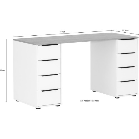 Schildmeyer Bureau Elma, breedte 140 cm Houtdecor met voelbare structuur, metalen beslag, gedeeltelijke uittrekken afbeelding2 - 1