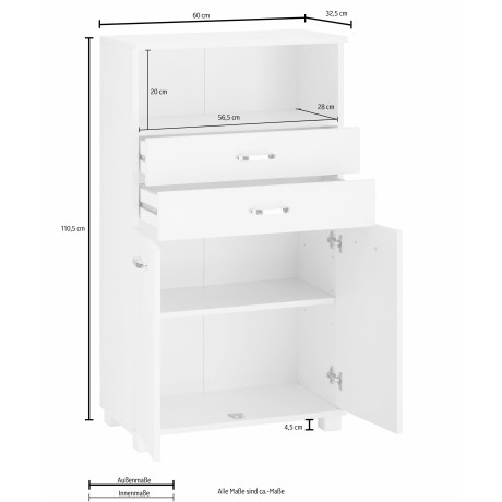 Schildmeyer Halfhoge kast Colli Breedte 60 cm, badkamerkast met metalen handgrepen, plank afbeelding2 - 1