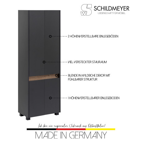 Schildmeyer Hoge kast Cosmo Breedte 57 cm, badkamerkast, lijst in moderne wildeiken-look afbeelding2 - 1