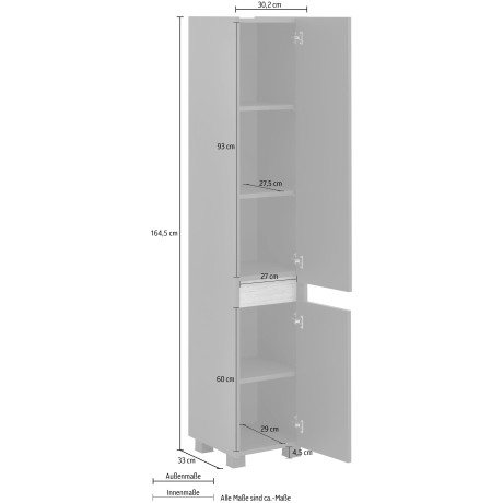 Schildmeyer Hoge kast Cosmo Hoogte 164,5 cm, badkamerkast, lijst in moderne wildeiken-look afbeelding2 - 1