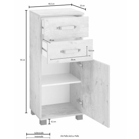 Schildmeyer Onderkast Milan Breedte 40,5 cm, met 1 deur, 2 laden & metalen handgrepen afbeelding2 - 1