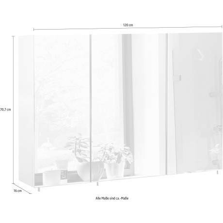 Schildmeyer Spiegelkast Basic Breedte 120 cm, 3-deurs, glasplateaus, Made in Germany afbeelding2 - 1