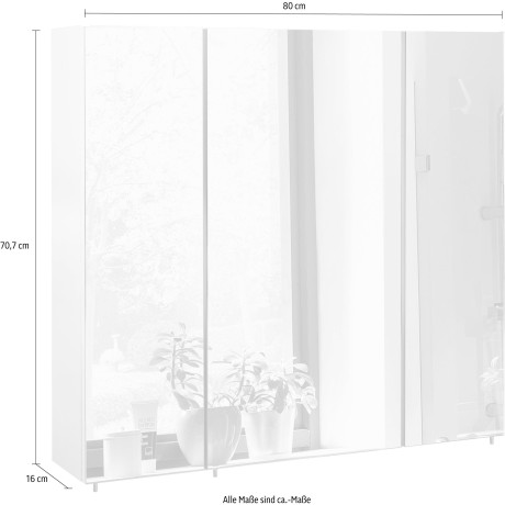 Schildmeyer Spiegelkast Basic Breedte 80 cm, 3-deurs, glasplateaus, Made in Germany afbeelding2 - 1