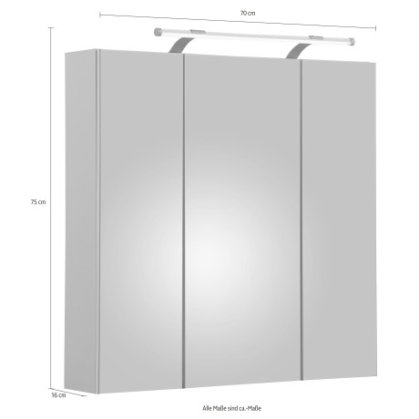 Schildmeyer Spiegelkast Dorina Breedte 70 cm, 3-deurs, ledverlichting, schakelaar-/stekkerdoos afbeelding2 - 1