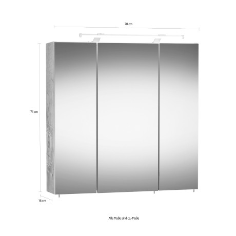 Schildmeyer Spiegelkast Dorina, mit höhenverstellbaren Glasböden Breedte 70 cm, 3-deurs, ledverlichting, schakelaar-/stekkerdoos afbeelding2 - 1