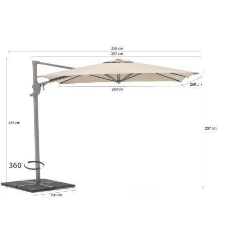 Shadowline Francisco zweefparasol 260x260cm - Laagste prijsgarantie! afbeelding2 - 1