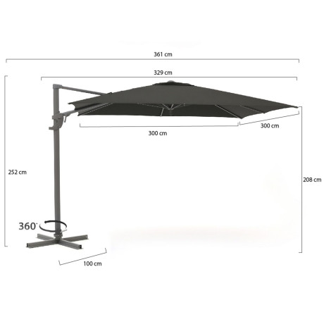 Shadowline Francisco zweefparasol 300x300cm - Laagste prijsgarantie! afbeelding2 - 1