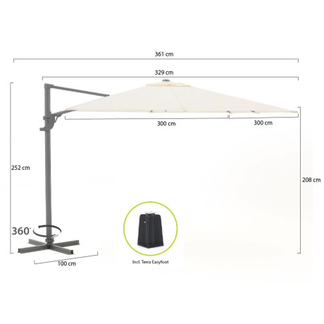 Shadowline Francisco zweefparasol 300x300cm - Laagste prijsgarantie! afbeelding2 - 1