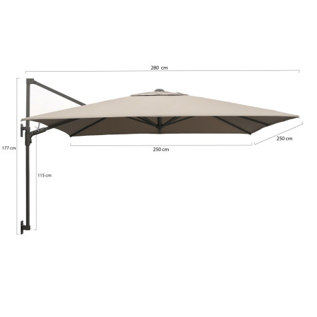 Shadowline muurparasol 250x250cm - Laagste prijsgarantie! afbeelding2 - 1