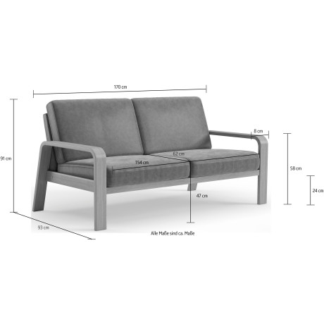 sit&more 2,5-zitsbank Kolding Armleuningen van eikenkleurig beukenhout, verschillende bekledingen en kleuren afbeelding2 - 1