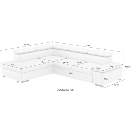 sit&more Hoekbank Alcudia L-vorm met armverstelling, optionele hoofdeindverstelling en bedfunctie afbeelding2 - 1