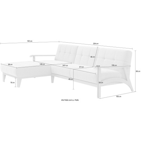 sit&more Hoekbank Billund L-vorm Armleuningen van eikenkleurig beukenhout, verschillende bekledingen en kleuren afbeelding2 - 1