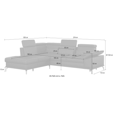 sit&more Hoekbank Cabrio L-vorm, met zitdiepteverstelling, arm- en hoofdsteunverstelling afbeelding2 - 1