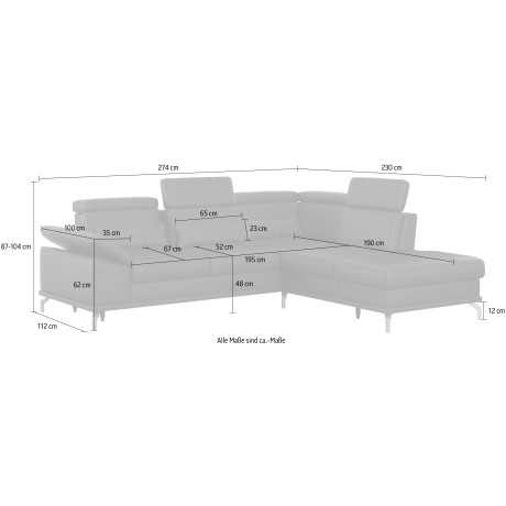 sit&more Hoekbank Cabrio met zitdiepteverstelling en binnenvering, 3 lendenkussens afbeelding2 - 1