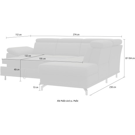 sit&more Hoekbank Cabrio L-vorm met zitdiepteverstelling en binnenvering, 3 lendenkussens afbeelding2 - 1