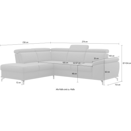 sit&more Hoekbank Cabrio L-vorm met zitdiepteverstelling en binnenvering, 3 lendenkussens afbeelding2 - 1