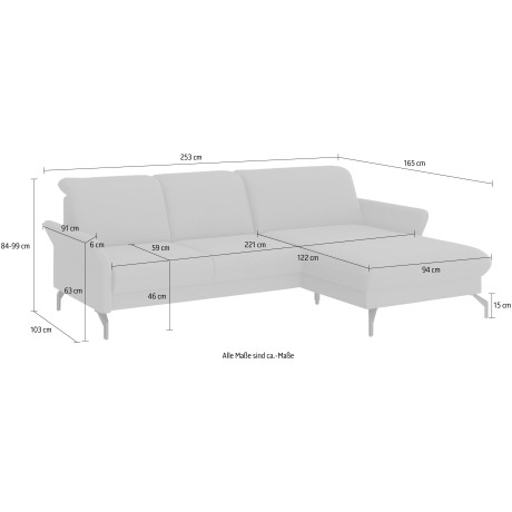 sit&more Hoekbank Fashion L-vorm naar keuze met verstelbare hoofdsteun, uittrekzitting, motorisch, nikkel poten afbeelding2 - 1