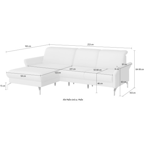 sit&more Hoekbank Fashion L-vorm naar keuze met verstelbare hoofdsteun, uittrekzitting, motorisch, nikkel poten afbeelding2 - 1