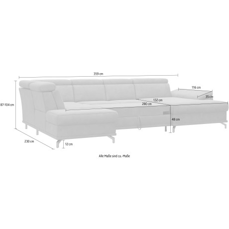 sit&more Zithoek Cabrio 3 nierkussens, pocketvering, optionele bedfunctie en opbergruimte afbeelding2 - 1