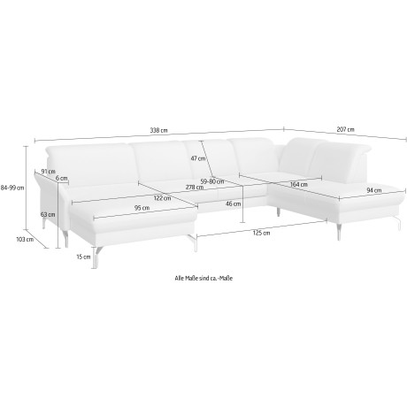 sit&more Zithoek Fashion U-vorm naar keuze met verstelbare hoofdsteun, uittrekzitting, motorisch, metalen poten afbeelding2 - 1