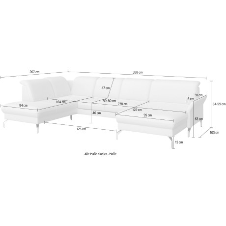 sit&more Zithoek Fashion U-vorm naar keuze met verstelbare hoofdsteun, uittrekzitting, motorisch, metalen poten afbeelding2 - 1