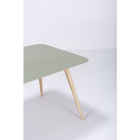 Stafa table houten eettafel whitewash - met linoleum tafelblad dark olive - 140 x 90 cm afbeelding2 - 1