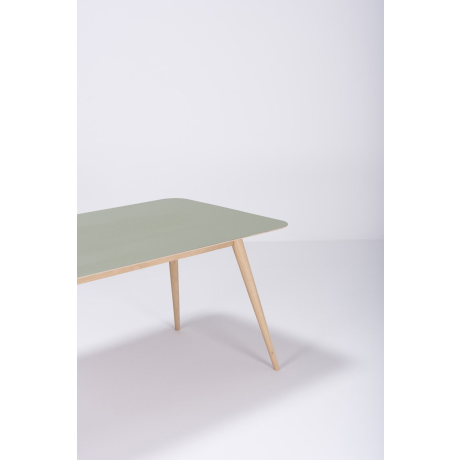 Stafa table houten eettafel whitewash - met linoleum tafelblad dark olive - 200 x 90 cm afbeelding2 - 1