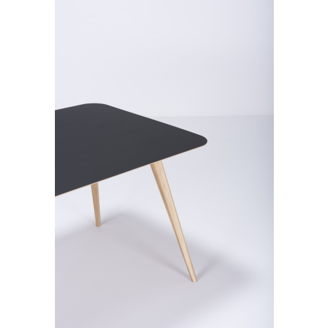 Stafa table houten eettafel whitewash - met linoleum tafelblad nero - 140 x 90 cm afbeelding2 - 1