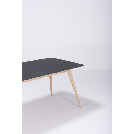 Stafa table houten eettafel whitewash - met linoleum tafelblad nero - 200 x 90 cm afbeelding2 - 1