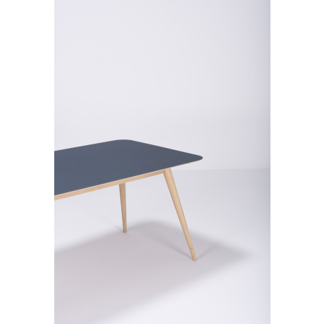 Stafa table houten eettafel whitewash - met linoleum tafelblad smokey blue - 200 x 90 cm afbeelding2 - 1