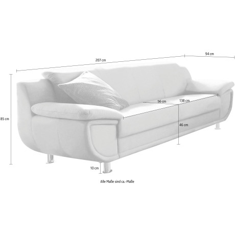 TRENDMANUFAKTUR 3-zitsbank Rondo, breedte 207 cm, brede armleuningen, chromen poten Big-sofa optioneel met bonnellvering, in verschillende bekledingen bestelbaar afbeelding2 - 1