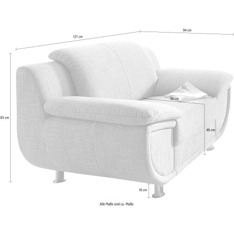 TRENDMANUFAKTUR Fauteuil Rondo, breedte 121 cm, brede armleuningen, chromen poten afbeelding2 - 1