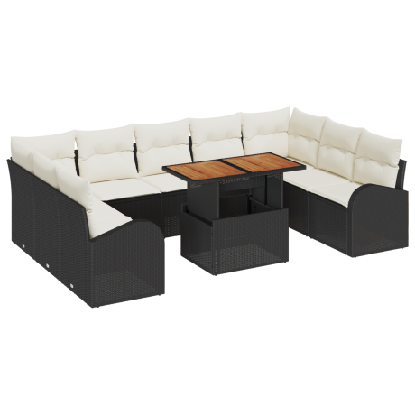 vidaXL 10-delig ligbedset met kussens zwart poly riet afbeelding2 - 1