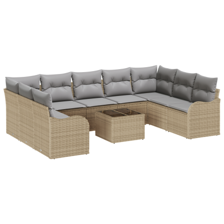 vidaXL 10-delige ligbed set met kussens zwart poly rattan afbeelding2 - 1