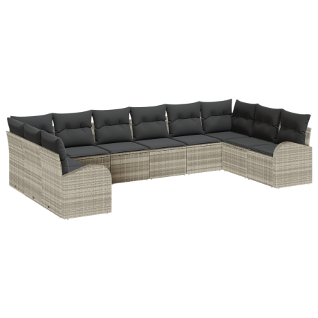 vidaXL Bankstel met kussen 10 pcs Lichtgrijs Polyrattan afbeelding2 - 1
