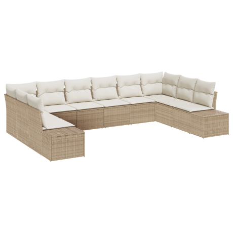 vidaXL 10-delige Tuinsalonset met kussens - Beige poly rattan afbeelding2 - 1