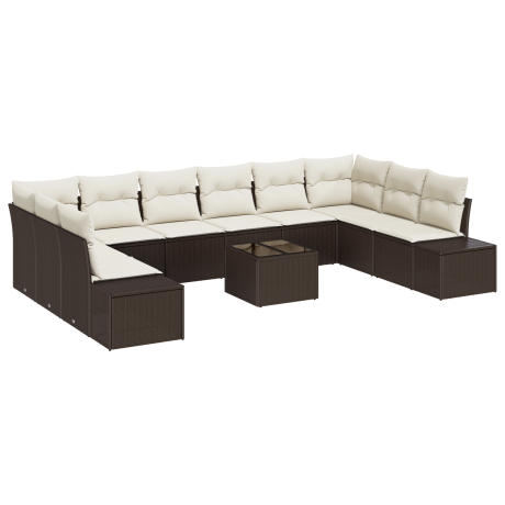 vidaXL 10-delige tuinsalonset met kussens Grijs Poly Rattan afbeelding2 - 1