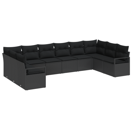 vidaXL 10-delige tuinsalonset met kussens zwart poly rattan afbeelding2 - 1