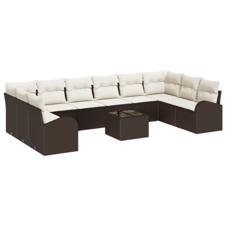 vidaXL 10-delige tuinset met crèmekleurige kussens en grijs poly rattan afbeelding2 - 1