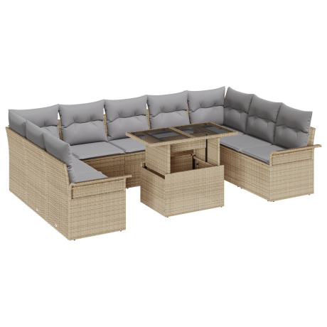vidaXL Tuin Sofa Set met kussen 10 pcs Beige Poly riet afbeelding2 - 1