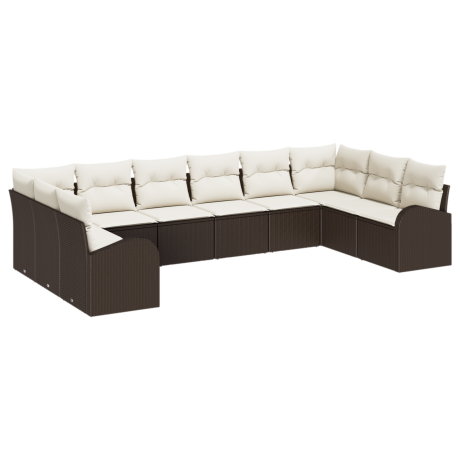 vidaXL Bankstel met kussen 10 pcs Bruin Polyrattan afbeelding2 - 1