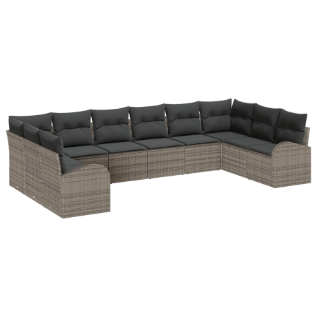vidaXL Bankstel met kussen 10 pcs Grijs Polyrattan afbeelding2 - 1