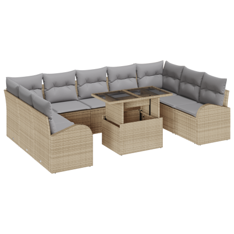 vidaXL 10-delige tuinset met kussens in beige poly rattan afbeelding2 - 1