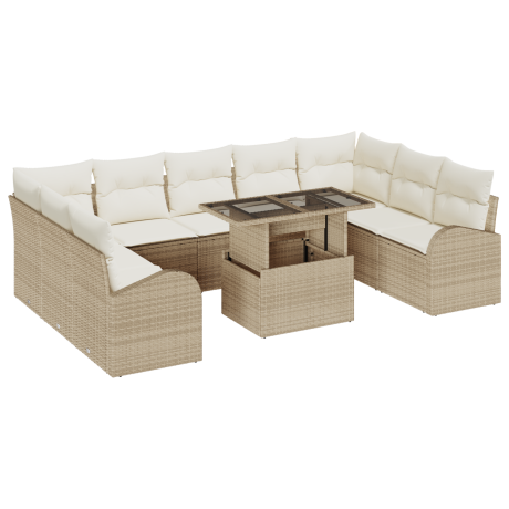 vidaXL 10-delige tuinset met kussens in beige poly rattan afbeelding2 - 1