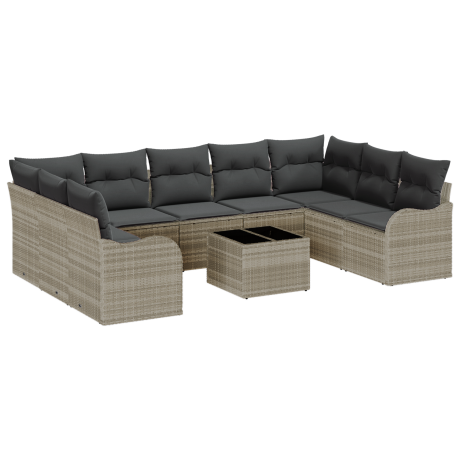 vidaXL Tuin Sofa Set 10 pcs Lichtgrijs poly rattan afbeelding2 - 1