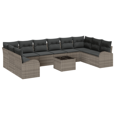 vidaXL Bankstel met kussen 11 pcs Grijs Polyrattan afbeelding2 - 1