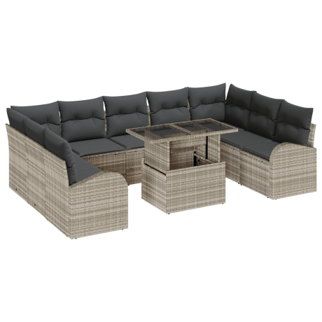 vidaXL Tuin Sofa Set 10 pcs Licht Grijs en Grijs poly rattan afbeelding2 - 1