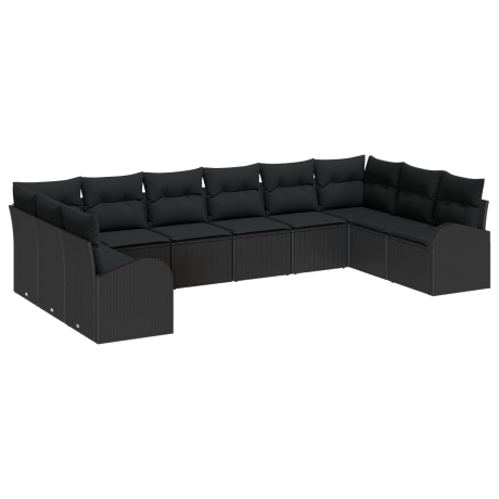 vidaXL Bankstel met kussen 10 pcs Zwart Polyrattan afbeelding2 - 1