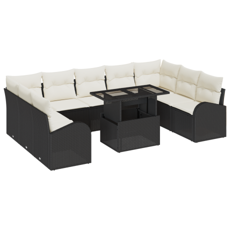 vidaXL Tuin Sofa Set met opslag 10 pcs Zwart en Crème poly rattan afbeelding2 - 1